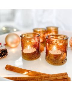 Vintage Amber Glass Tea Light Holder (Set of 4) 