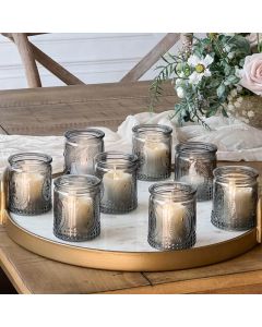 Vintage Smoke Gray Glass Tea Light Holder (Set of 8)