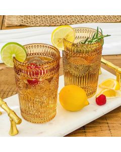13 oz. Vintage Textured Amber Drinking Glasses (Set of 6)
