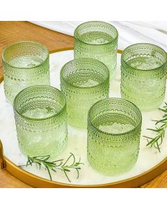 10 oz. Textured Beaded Sage Green Old Fashion Drinking Glasses (Set of 6)