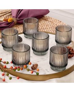 Ribbed Smoke Gray Glass Votive Candle Holder (Set of 6)