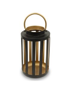 Metal Cylinder Hanging Lantern - Black & Gold - Set Of 2
