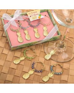 Tropical gold pineapple wine charms with beads (set of 4)