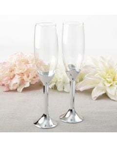 Simple elegance collection classic silver stem toasting flute set