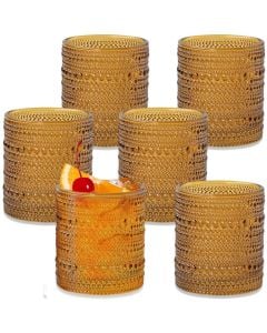 10 oz. Textured Beaded Amber Glass (Set of 6)