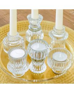 Clear Ribbed Candlestick/Tealight Holders- Set of 6