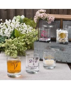Shot glass or votive from Fashioncraft's Silkscreened Monogram Collection