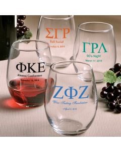 Personalized Stemless Wine Glasses: Greek Designs