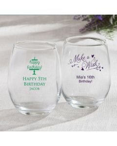 Personalized 15oz Stemless Wine Glasses - birthday design