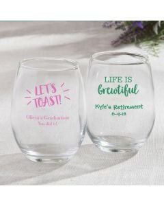 Personalized 15oz Stemless Wine Glasses - Celebration Design