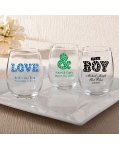 Personalized 15oz Stemless Wine Glasses - marquee design