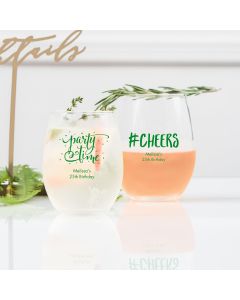 Personalized 9 oz Stemless Wine Glasses - birthday design