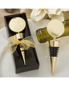 Perfectly plain collection gold metal wine bottle stopper with a gold metal round top