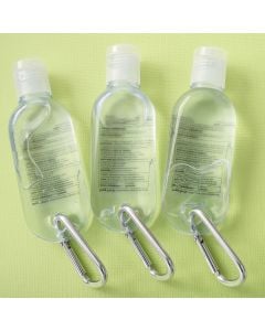 Perfectly plain collection Hand sanitizer in a clear plastic container with flip open top