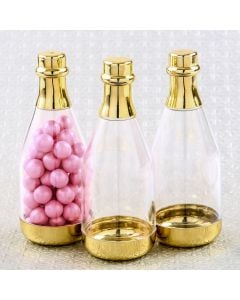 Perfectly plain gold accented clear champagne bottle container