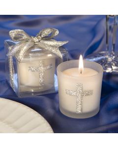 Silver Cross Themed Candle Favors