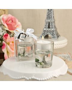 Eiffel Tower Gel Candle Holder With White Rose And Leaf Detail