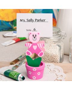 Pink teddy bear/flower pot place card/photo holder