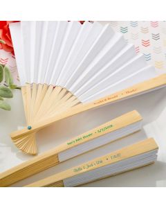personalized elegant white paper folding fan from fashioncraft