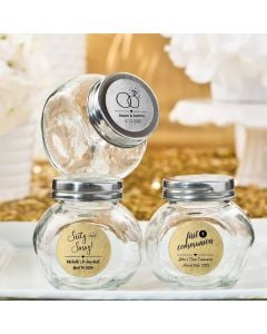 Personalized Metallics Collection Glass candy jars with silver screw top