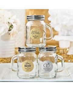 Glass Mason Jars with handle from our Personalized Metallics Collection