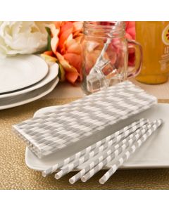 'Perfect Plain' collection Matte Silver and white stripe design paper straws