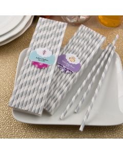 Customized Matte Silver and white stripe design paper straws