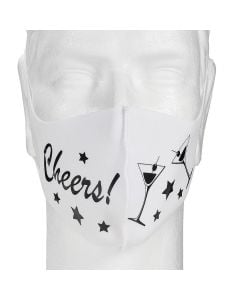 White Mask With Black Cheers, Stars And Toasting Glasses Design