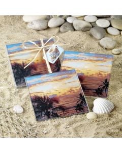 Set Of 2 Glass Coasters - Sunset Beach Design