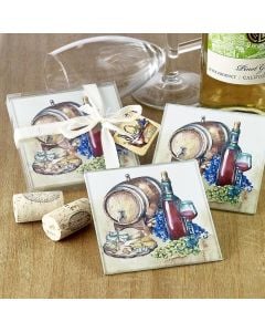 Set Of 2 Glass Coasters - Wine Barrel Design
