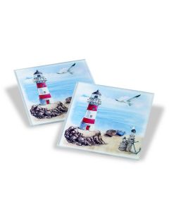 Set Of 2 Glass Coasters - Nautical Design