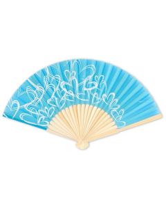 Bamboo Contemporary Hearts Folding Hand Fan - Aqua Blue - Set of 6