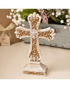 Beautiful Antique Ivory Cross statue with Matte gold detailing
