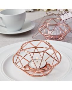 Geometric design rose gold metal tealight candle holder from fashioncraft
