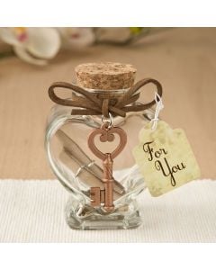 Glass heart message Jar with copper metal key accent