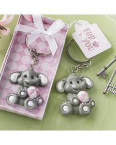 adorable baby elephant with pink design key chain