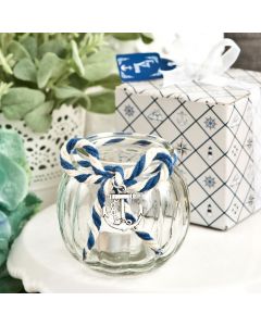 Anchor Nautical Themed clear glass round globe candle holder
