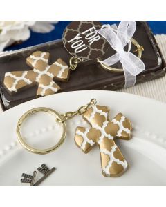 Gold Cross key chain with a Hampton link design from fashioncraft