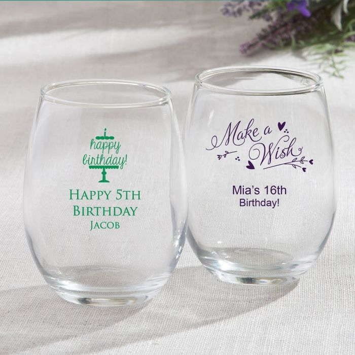 Personalized 15 oz. Stemless Wine Glass - Party Favors, Wedding, Baby