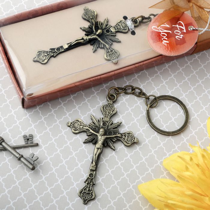 Exquisite Cross Metal Key Chain Ring Pray Boy Pendant Keyring Church Gift 
