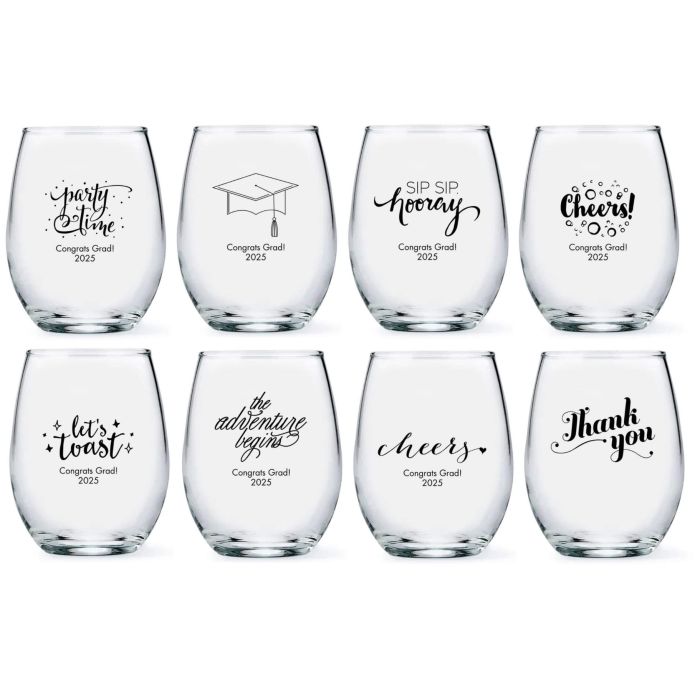 Personalized 9 oz Stemless Wine Glasses Graduation design